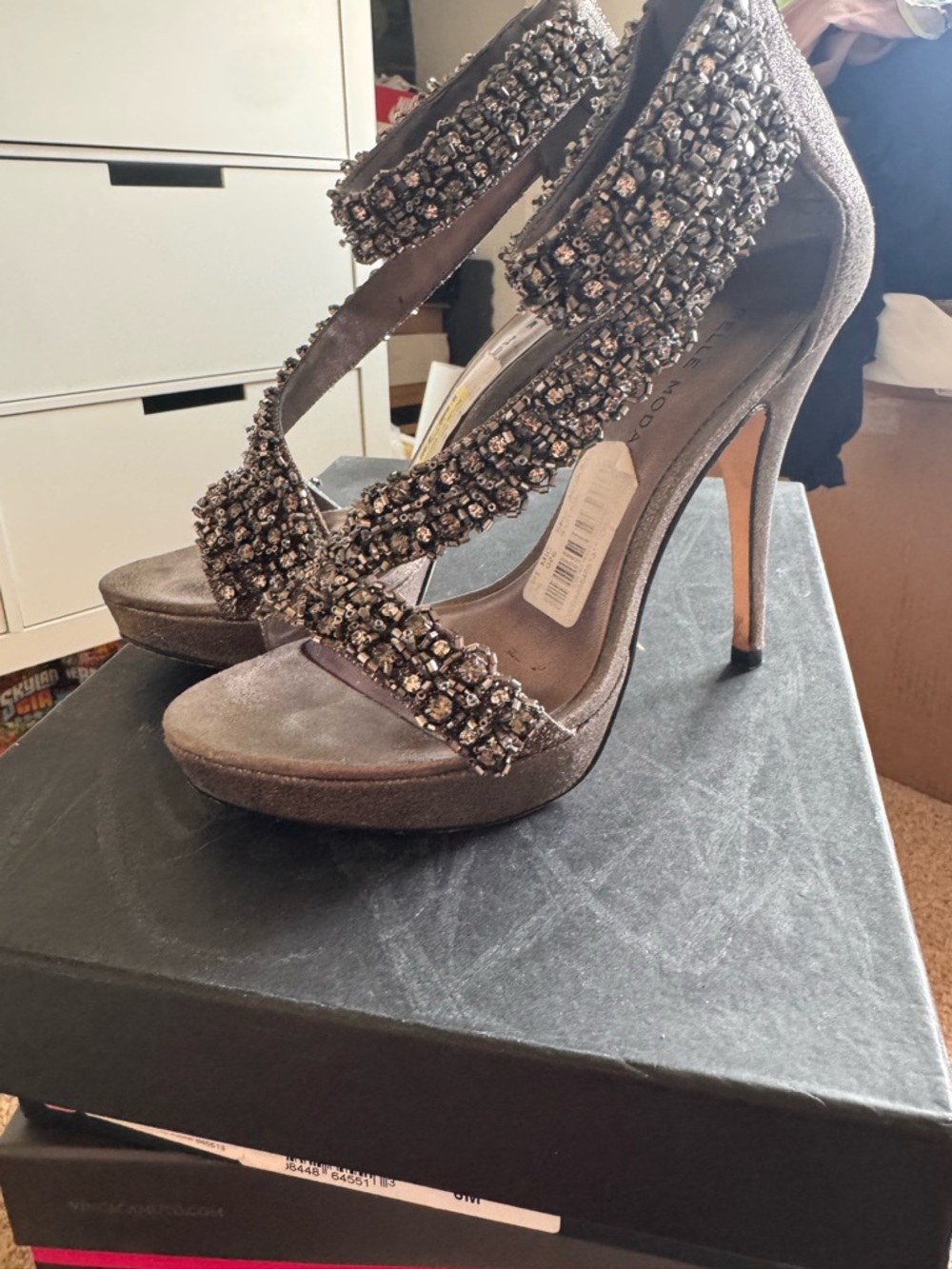 Pelle Moda Gunmetal Beaded Strappy Platform Heels - Picture 5 of 9